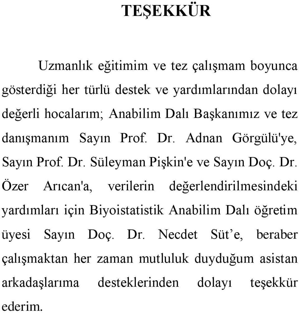 Dr. Özer Arıcan'a, verilerin değerlendirilmesindeki yardımları için Biyoistatistik Anabilim Dalı öğretim üyesi Sayın Doç.