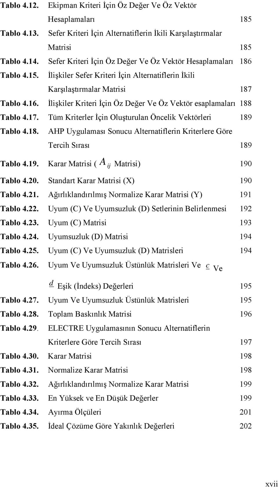 İlişkiler Kriteri İçin Öz Değer Ve Öz Vektör esaplamaları 188 Tablo 4.17. Tüm Kriterler İçin Oluşturulan Öncelik Vektörleri 189 Tablo 4.18. AHP Uygulaması Sonucu Alternatiflerin Kriterlere Göre Tercih Sırası 189 Tablo 4.