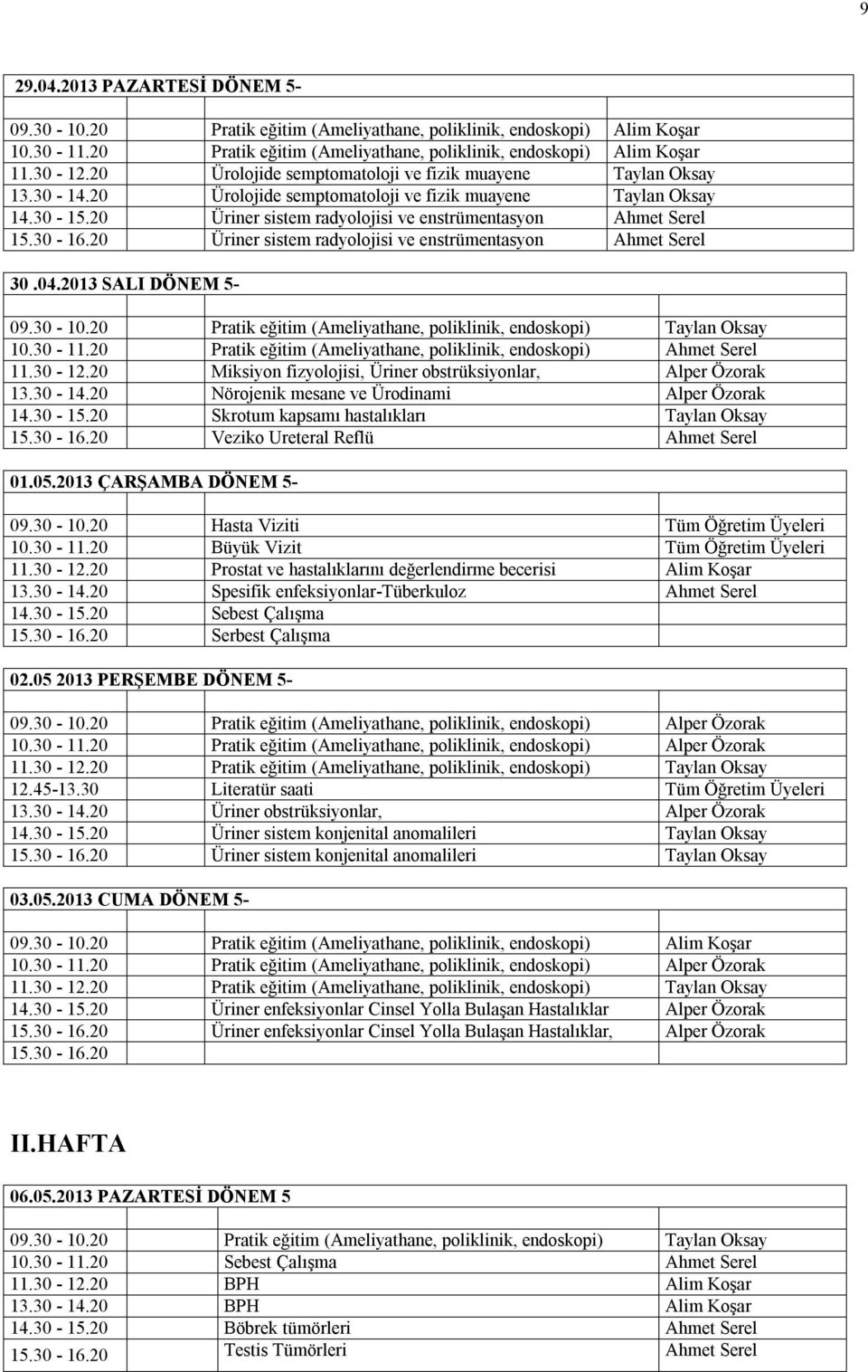 2013 SALI DÖNEM 5-11.30-12.20 Miksiyon fizyolojisi, Üriner obstrüksiyonlar, Alper Özorak 13.30-14.20 Nörojenik mesane ve Ürodinami Alper Özorak 14.30-15.