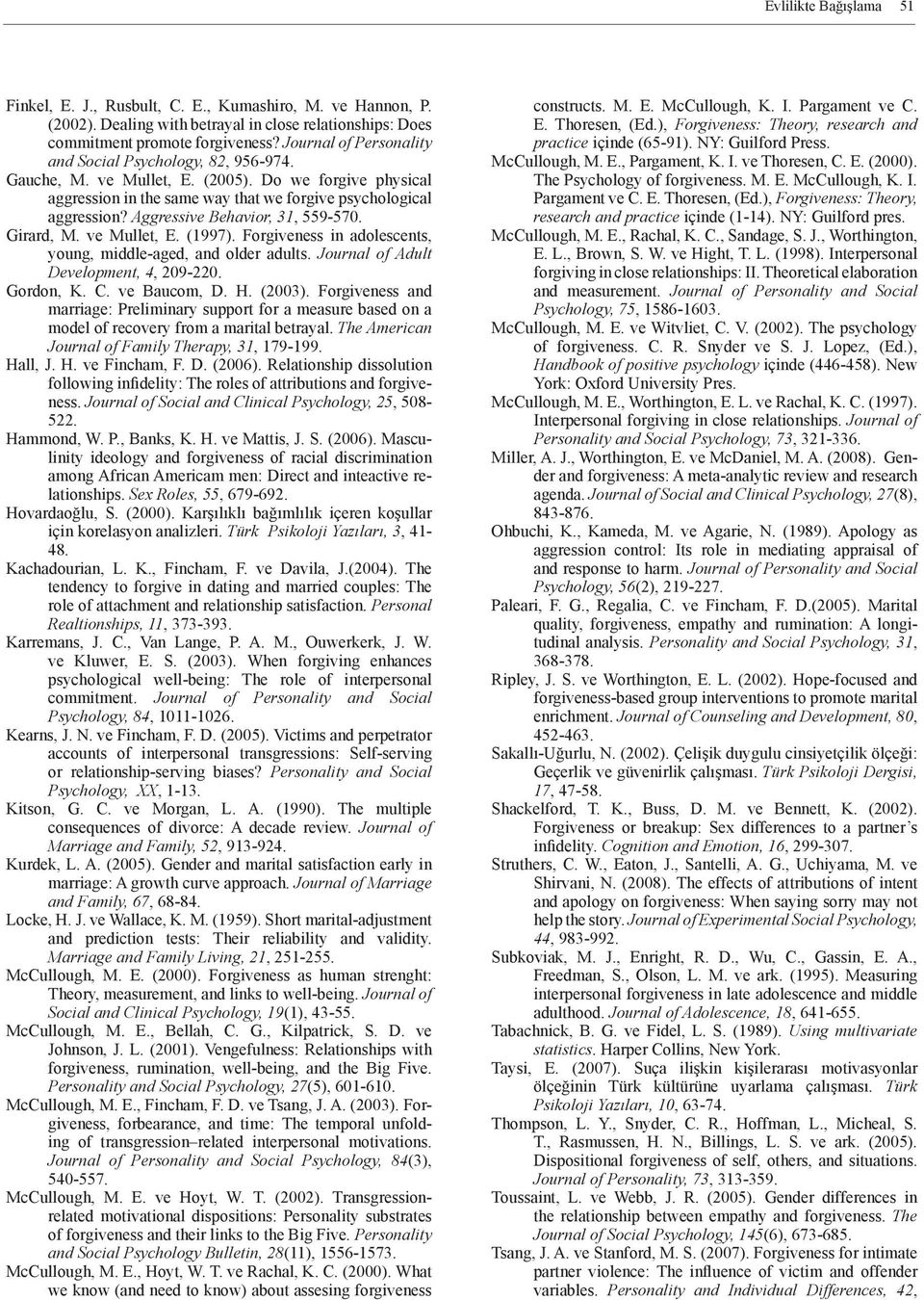 Aggressive Behavior, 31, 559-570. Girard, M. ve Mullet, E. (1997). Forgiveness in adolescents, young, middle-aged, and older adults. Journal of Adult Development, 4, 209-220. Gordon, K. C.