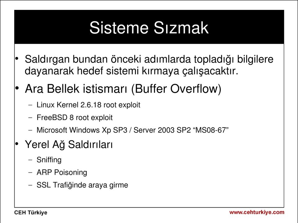 Ara Bellek istismarı (Buffer Overflow) Linux Kernel 2.6.