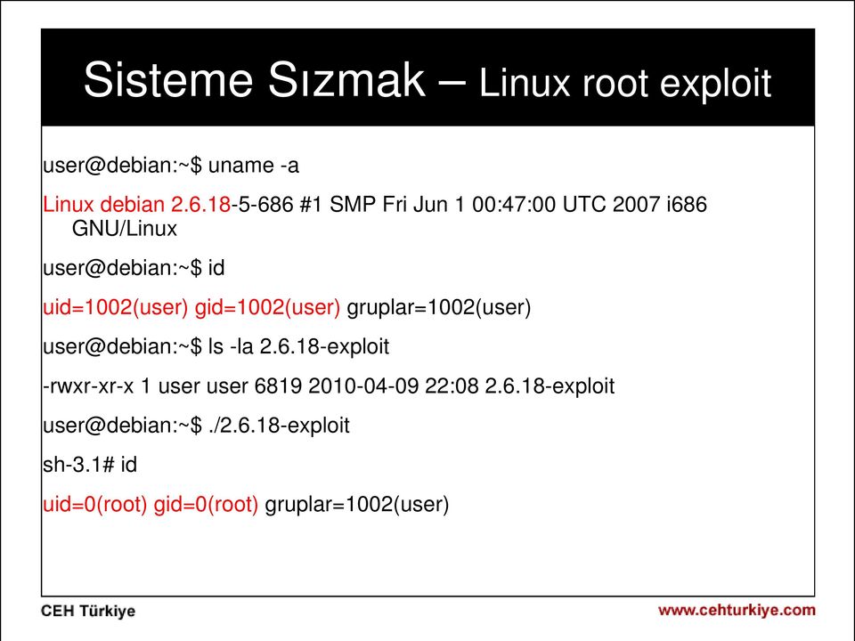 gid=1002(user) gruplar=1002(user) user@debian:~$ ls la 2.6.