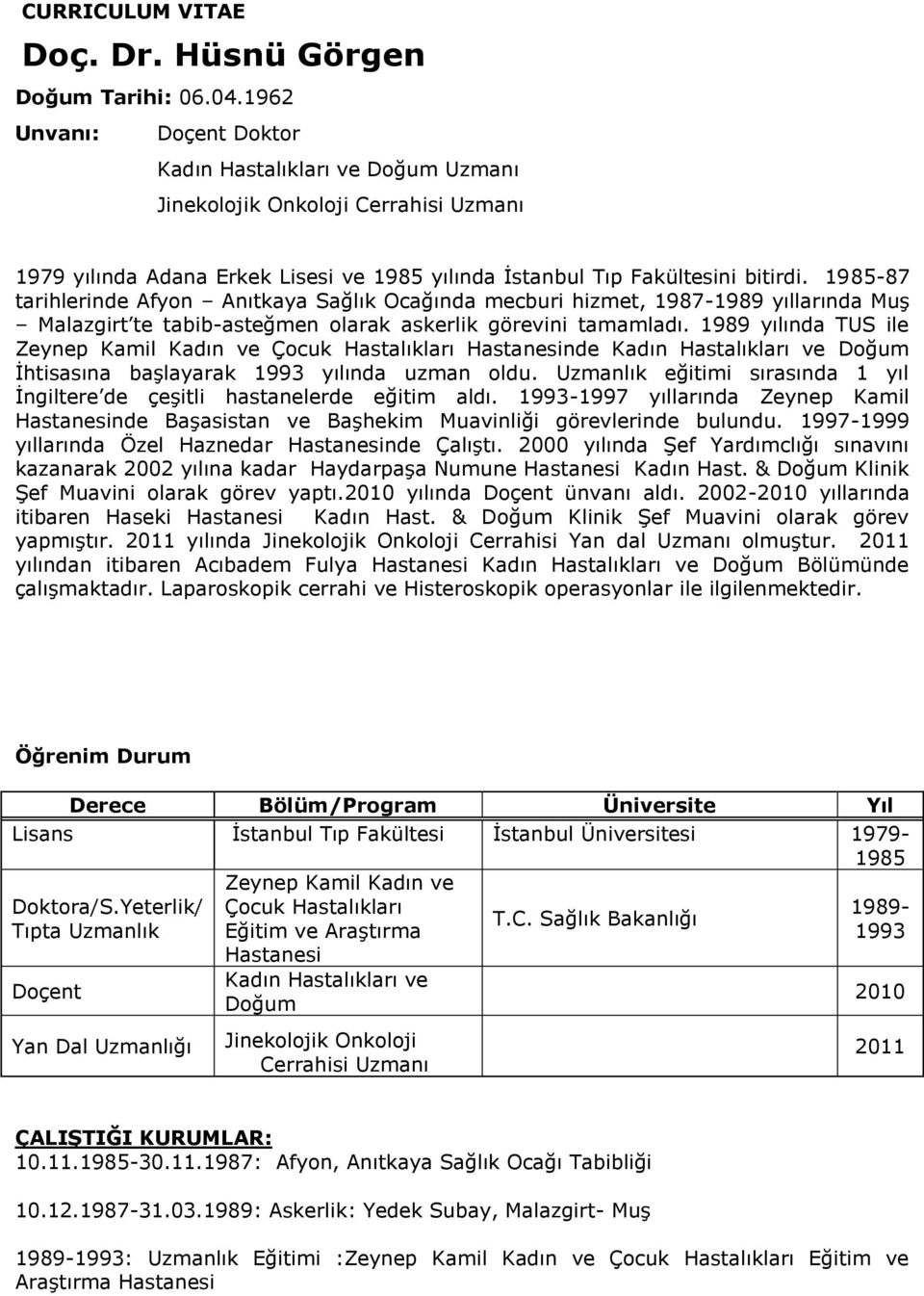 1985-87 tarihlerinde Afyon Anıtkaya Sağlık Ocağında mecburi hizmet, 1987-1989 yıllarında Muş Malazgirt te tabib-asteğmen olarak askerlik görevini tamamladı.