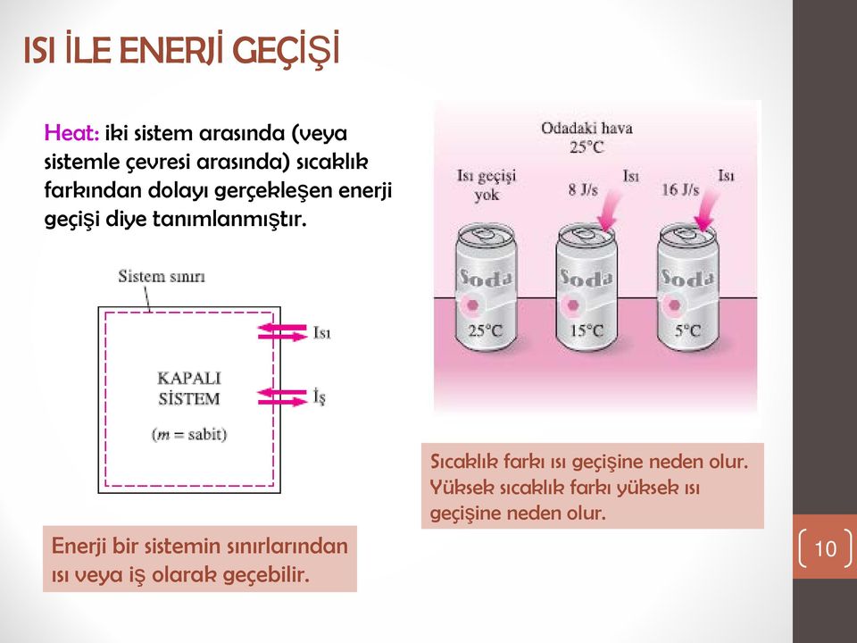 tanımlanmıştır. Enerji bir sistemin sınırlarından ısı veya iş olarak geçebilir.