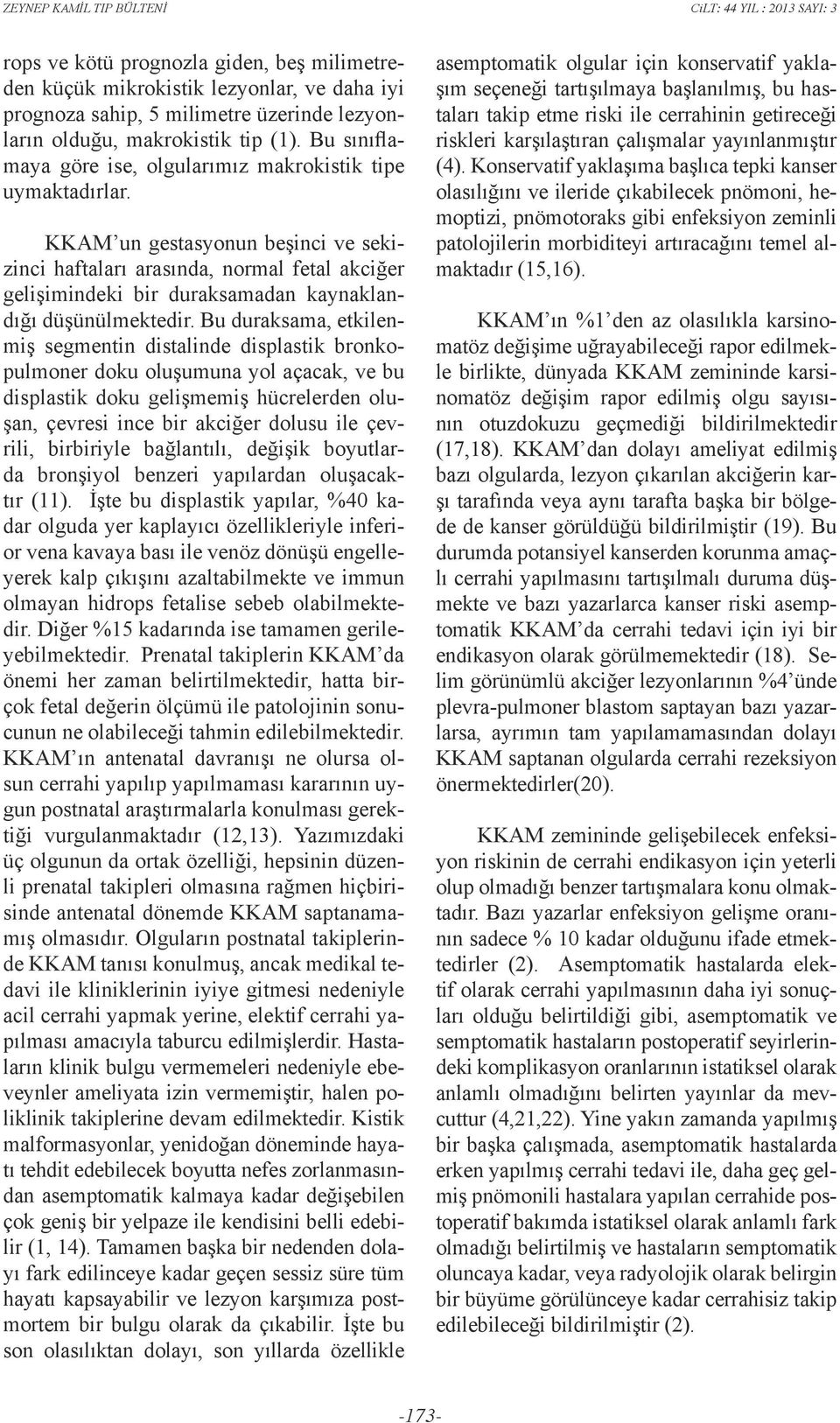 KKAM un gestasyonun beşinci ve sekizinci haftaları arasında, normal fetal akciğer gelişimindeki bir duraksamadan kaynaklandığı düşünülmektedir.