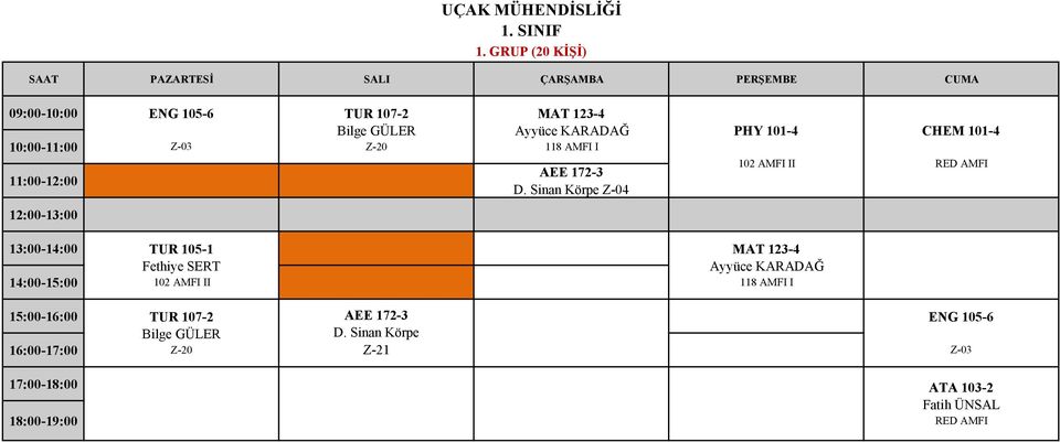 PHY 101-4 CHEM 101-4 TUR 105-1 Fethiye SERT