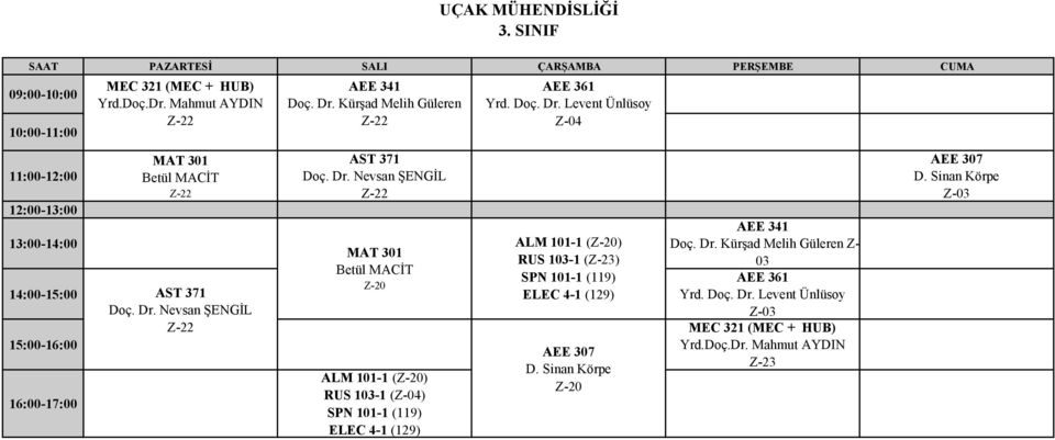 Nevsan ŞENGİL MAT 301 Betül MACİT ALM 101-1 () RUS 103-1 () SPN 101-1 (119) ELEC 4-1 (129) ALM 101-1 () RUS