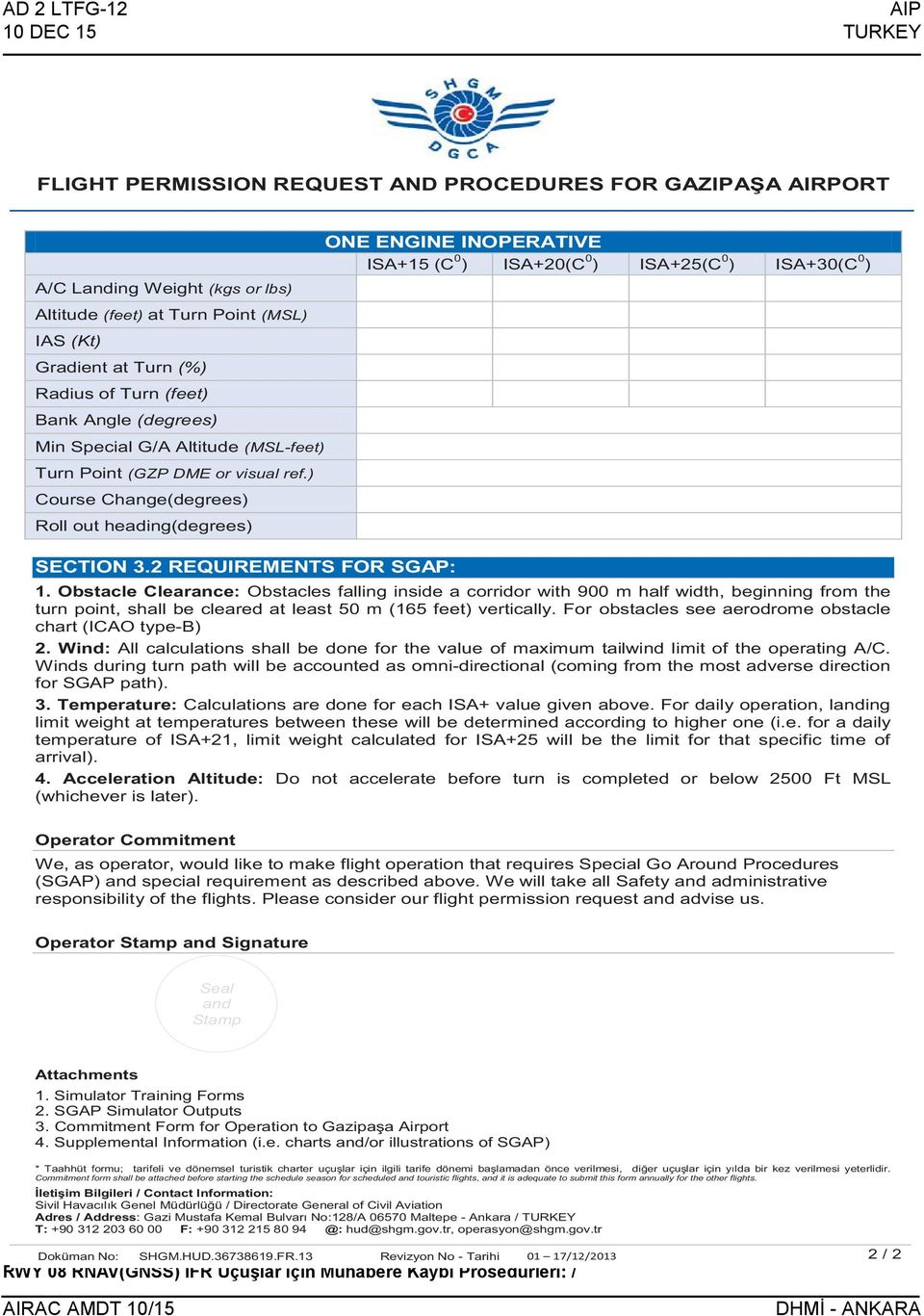 2 REQUIREMENTS FOR SGAP: ONE ENGINE INOPERATIVE ISA+15 (C 0 ) ISA+20(C 0 ) ISA+25(C 0 ) ISA+30(C 0 ) 1.