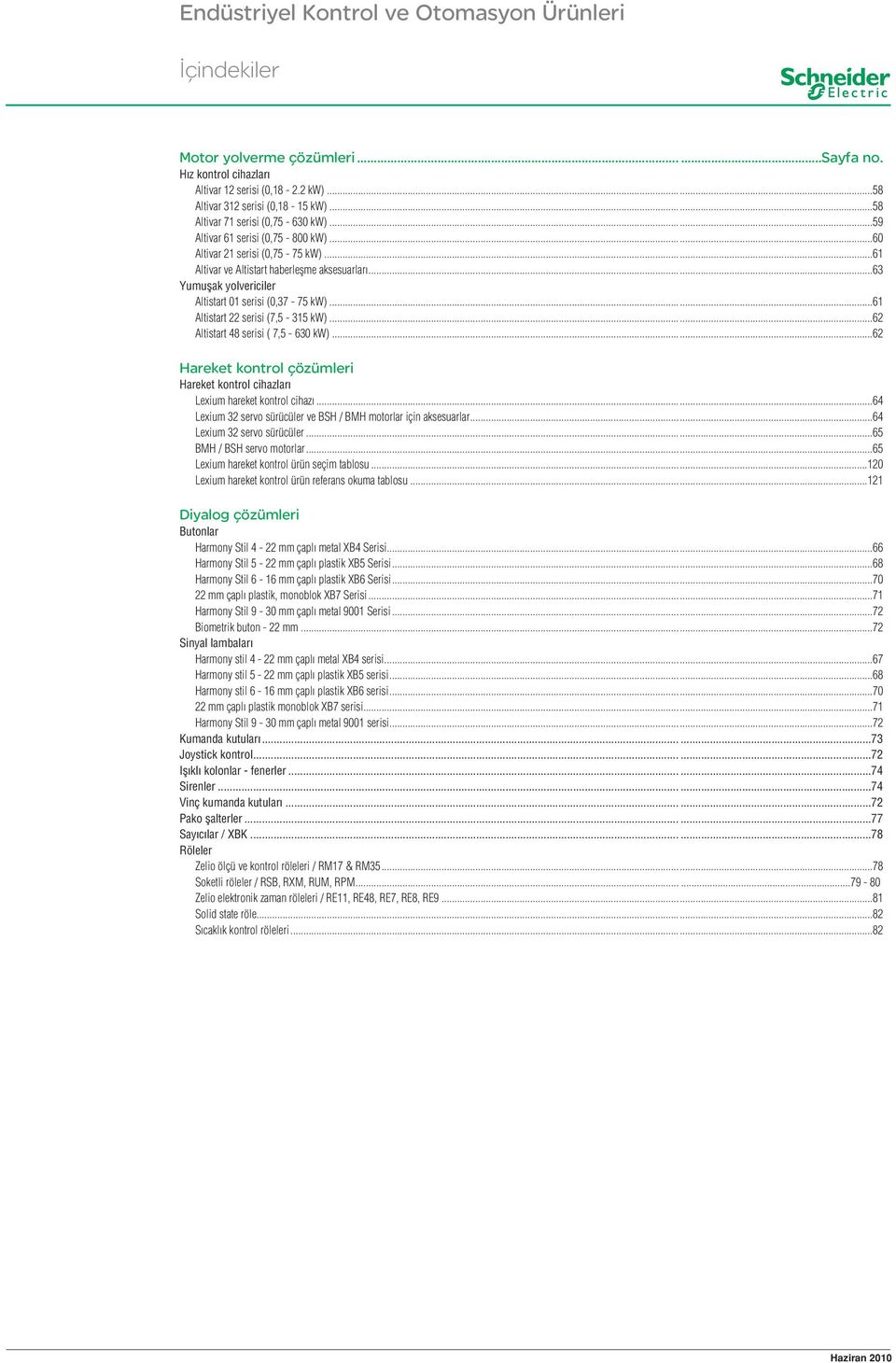 ..63 Yumuflak yolvericiler Altistart 01 serisi (0,37-75 kw)...61 Altistart 22 serisi (7,5-315 kw)...62 Altistart 48 serisi ( 7,5-630 kw).