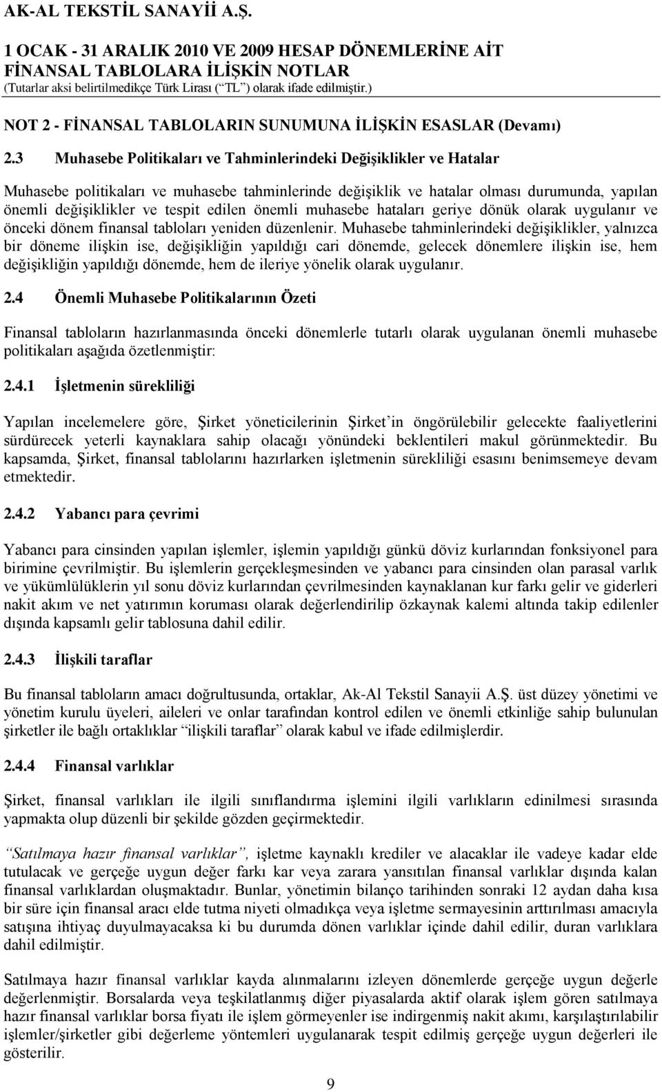 edilen önemli muhasebe hataları geriye dönük olarak uygulanır ve önceki dönem finansal tabloları yeniden düzenlenir.