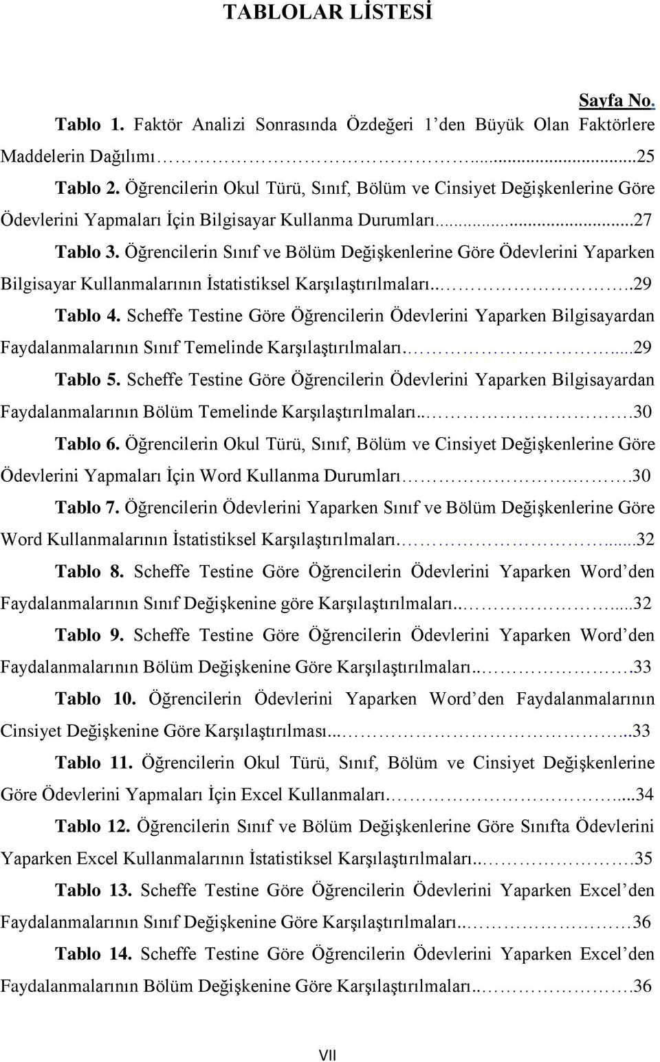 Öğrencilerin Sınıf ve Bölüm Değişkenlerine Göre Ödevlerini Yaparken Bilgisayar Kullanmalarının İstatistiksel Karşılaştırılmaları....29 Tablo 4.