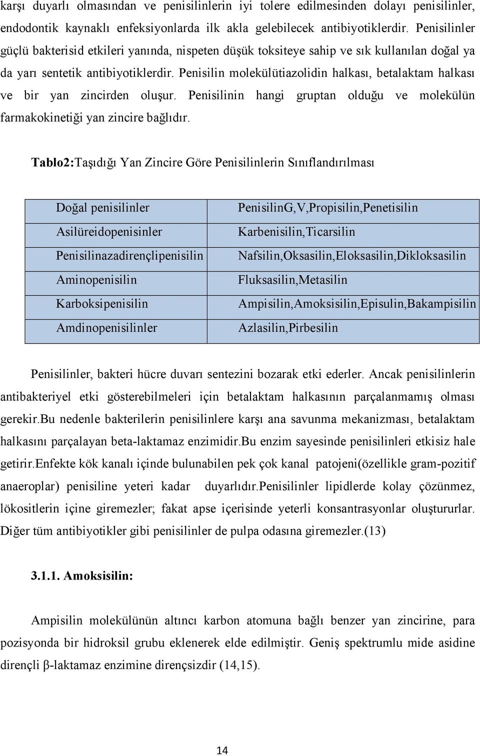 Penisilin molekülütiazolidin halkası, betalaktam halkası ve bir yan zincirden oluşur. Penisilinin hangi gruptan olduğu ve molekülün farmakokinetiği yan zincire bağlıdır.