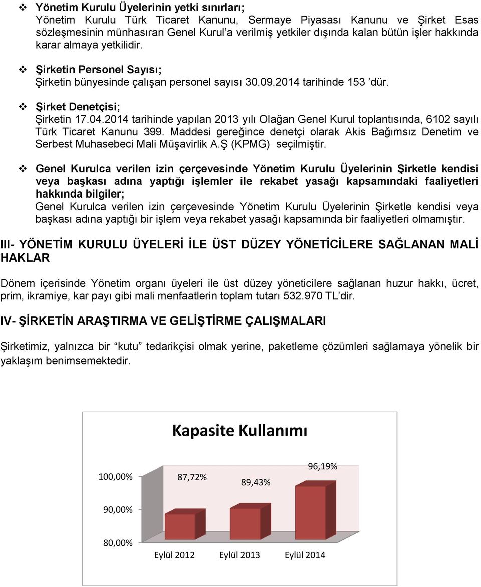 2014 tarihinde yapılan 2013 yılı Olağan Genel Kurul toplantısında, 6102 sayılı Türk Ticaret Kanunu 399. Maddesi gereğince denetçi olarak Akis Bağımsız Denetim ve Serbest Muhasebeci Mali Müşavirlik A.