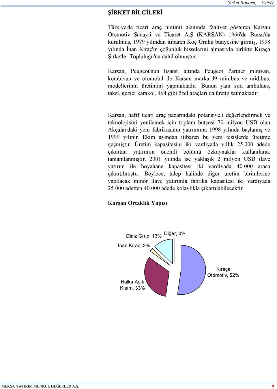 olmuştur. Karsan, Peugeot'nun lisansı altında Peugeot Partner minivan, kombivan ve otomobil ile Karsan marka J9 minibüs ve midibüs, modellerinin üretimini yapmaktadır.