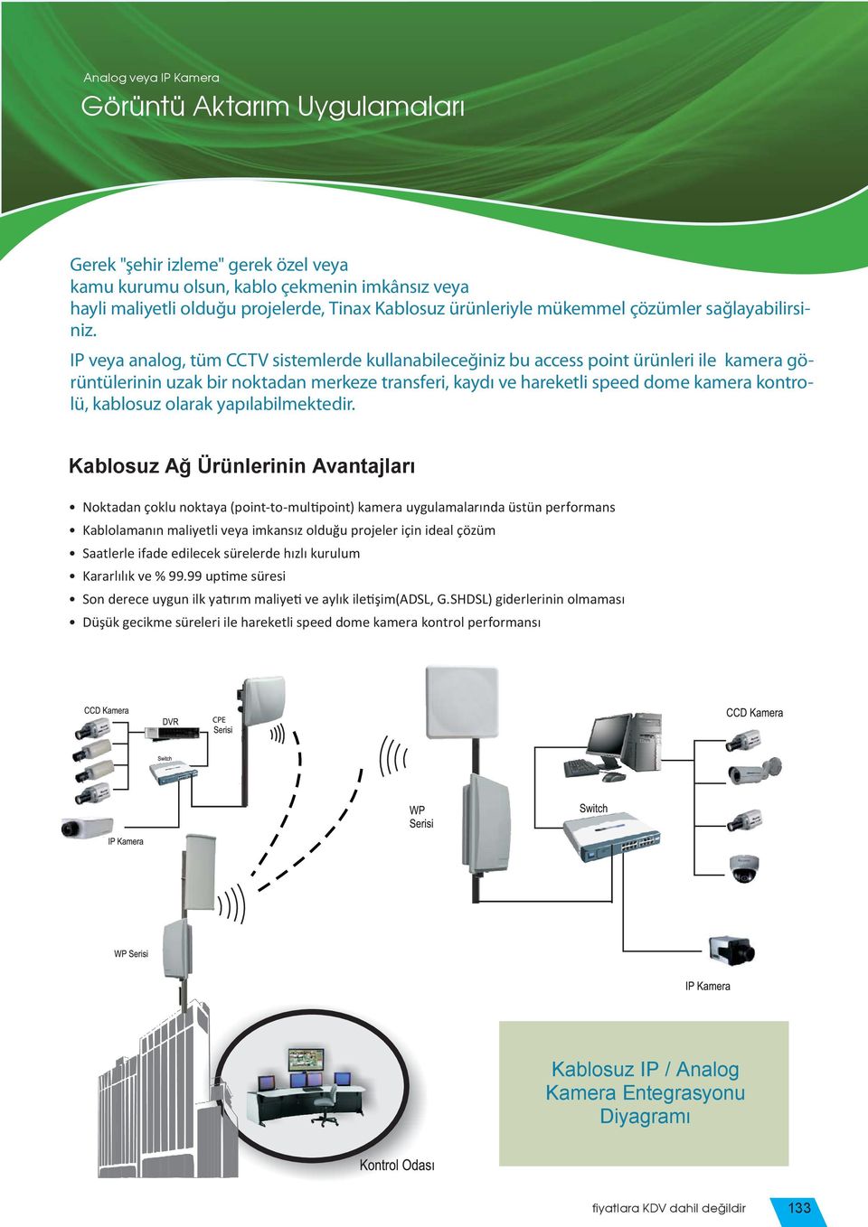 IP veya analog, tüm CCTV sistemlerde kullanabileceğiniz bu access point ürünleri ile kamera görüntülerinin uzak bir noktadan merkeze transferi, kaydı ve hareketli speed dome kamera kontrolü, kablosuz