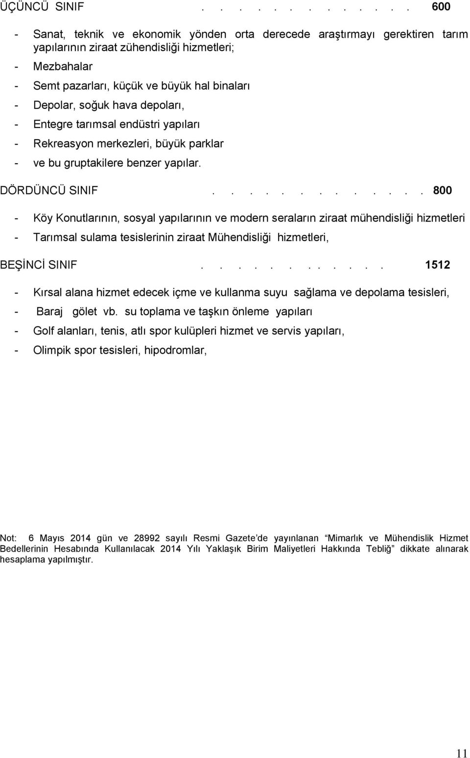 Depolar, soğuk hava depoları, - Entegre tarımsal endüstri yapıları - Rekreasyon merkezleri, büyük parklar - ve bu gruptakilere benzer yapılar. DÖRDÜNCÜ SINIF.