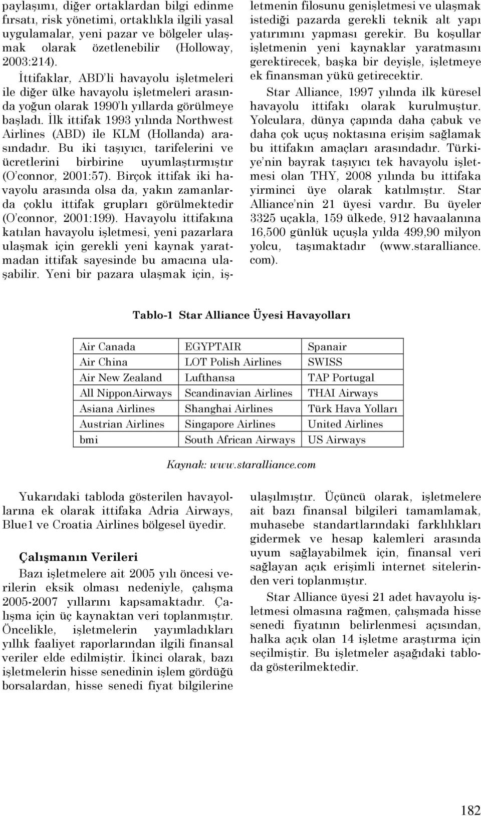 Đlk ittifak 1993 yılında Northwest Airlines (ABD) ile KLM (Hollanda) arasındadır. Bu iki taşıyıcı, tarifelerini ve ücretlerini birbirine uyumlaştırmıştır (O connor, 2001:57).