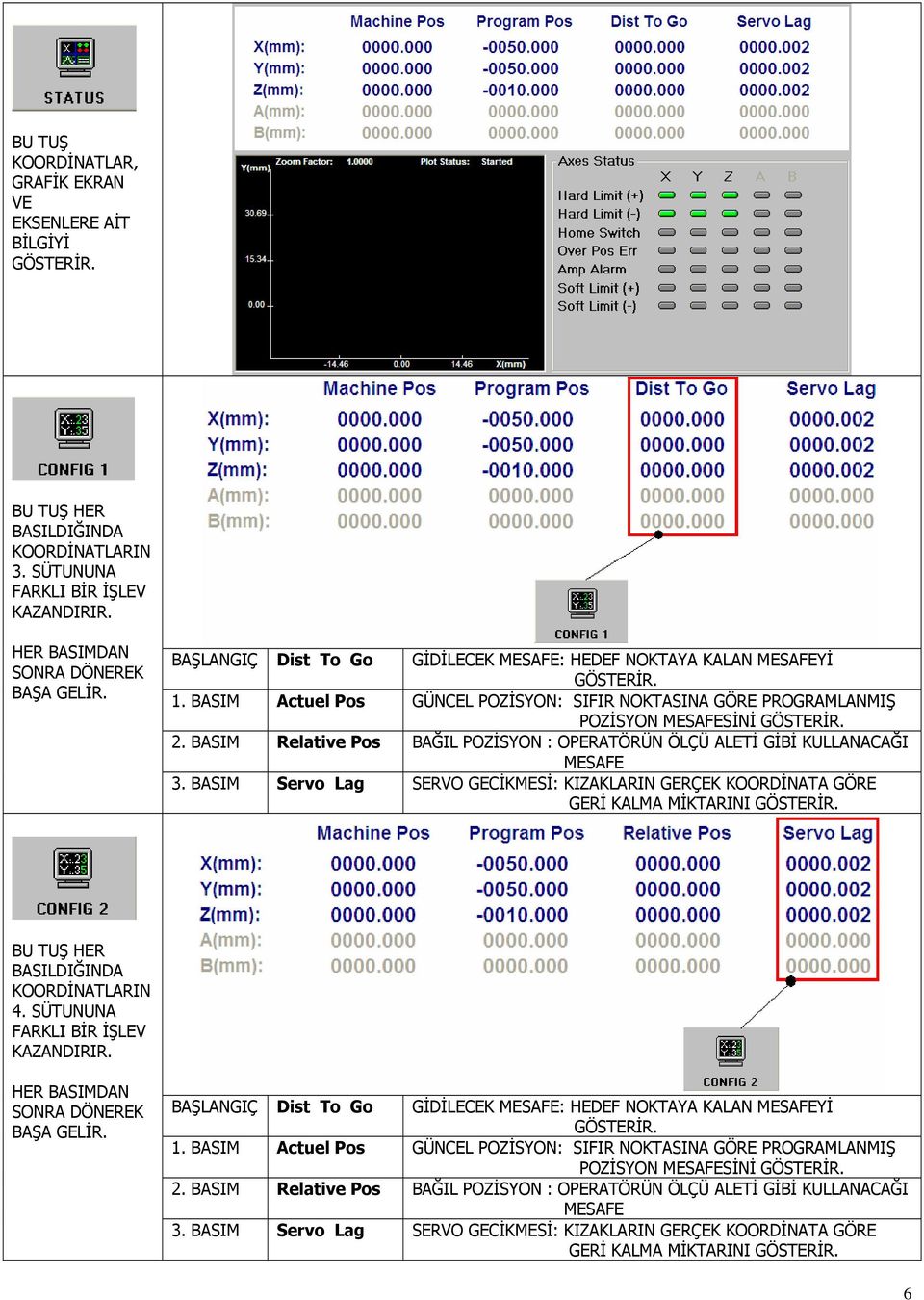 BASIM Relative Pos BAĞIL POZİSYON : OPERATÖRÜN ÖLÇÜ ALETİ GİBİ KULLANACAĞI MESAFE 3. BASIM Servo Lag SERVO GECİKMESİ: KIZAKLARIN GERÇEK KOORDİNATA GÖRE GERİ KALMA MİKTARINI GÖSTERİR.