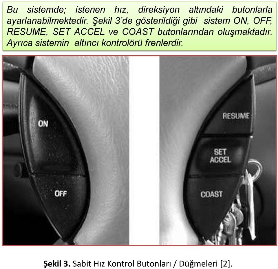 Şekil 3 de gösterildiği gibi sistem ON, OFF, RESUME, SET ACCEL ve