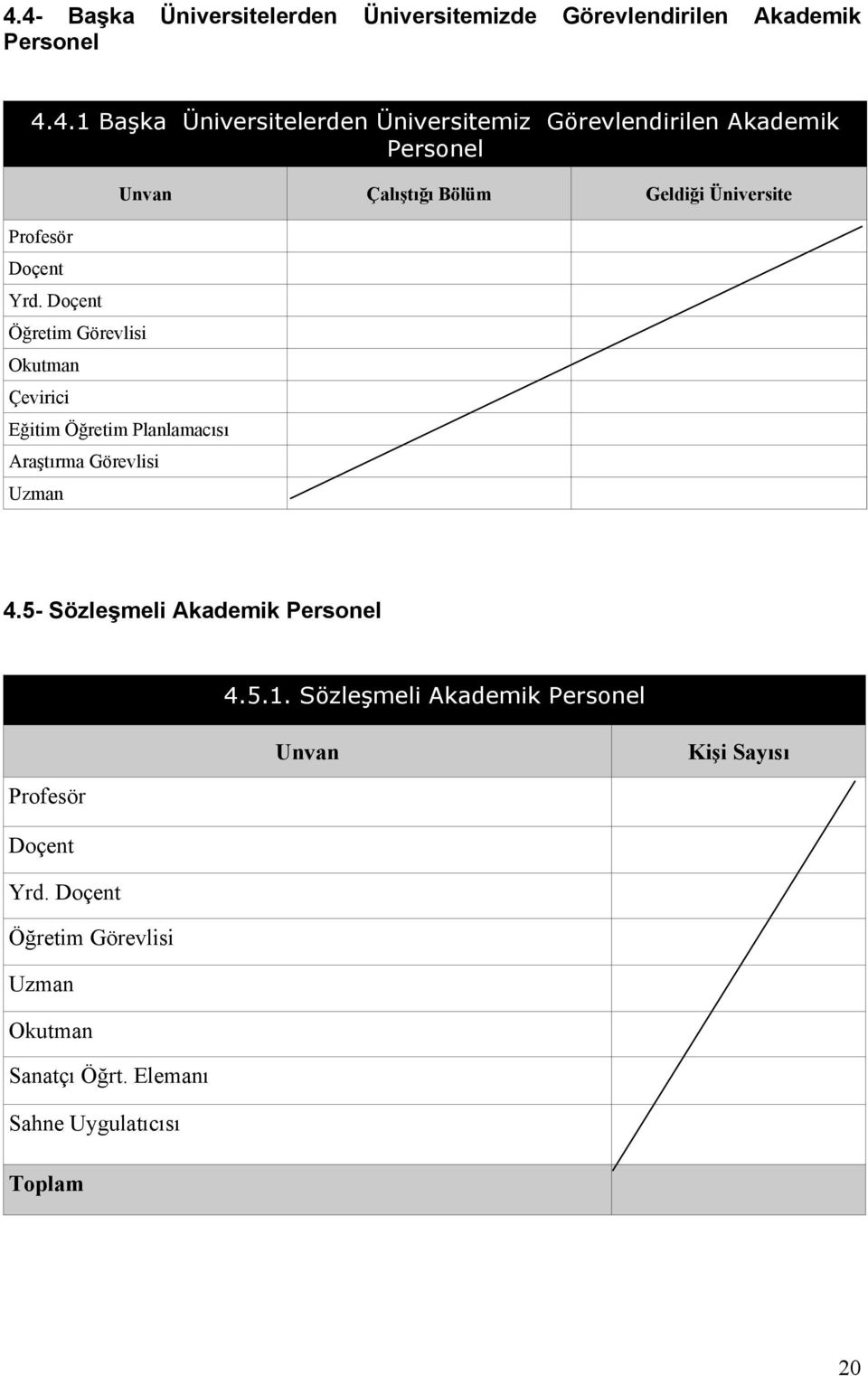 Görevlisi Uzman 4.5- Sözleşmeli Akademik Personel 4.5.1. Sözleşmeli Akademik Personel Unvan Kişi Sayısı Profesör Doçent Yrd.