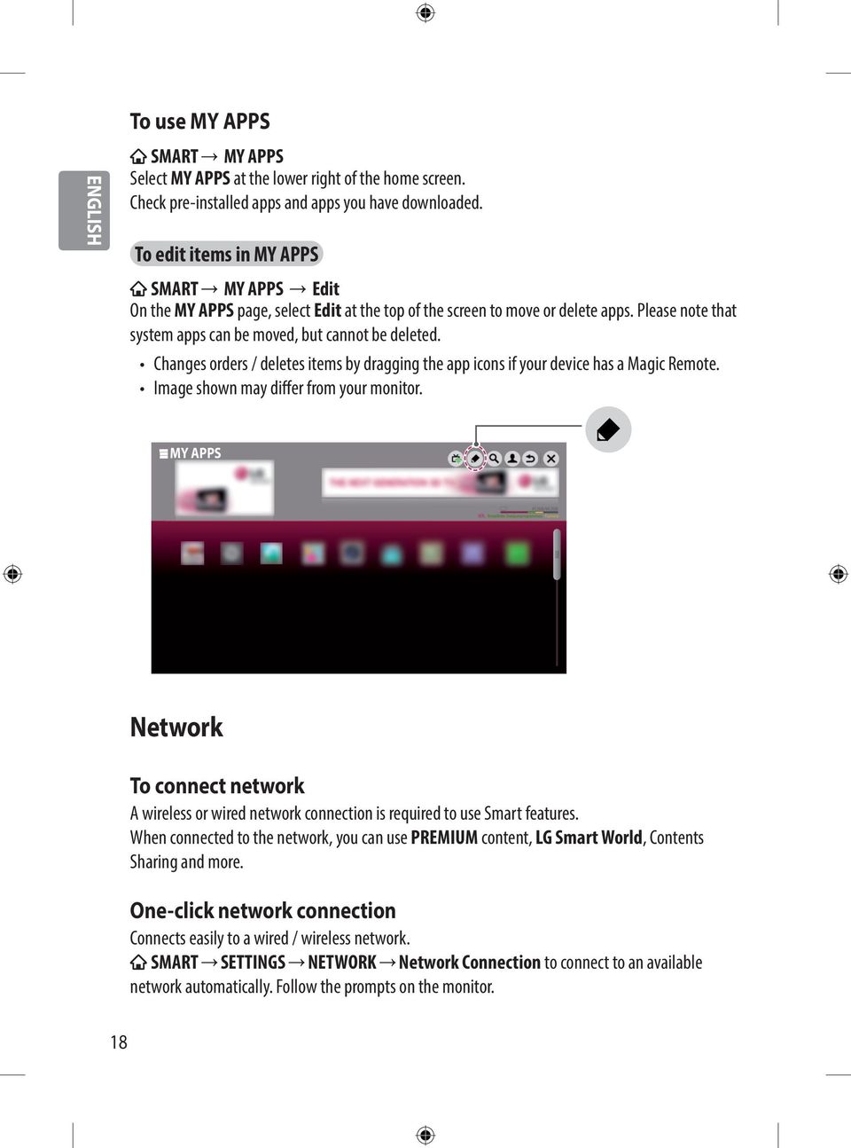 Changes orders / deletes items by dragging the app icons if your device has a Magic Remote. Image shown may differ from your monitor.