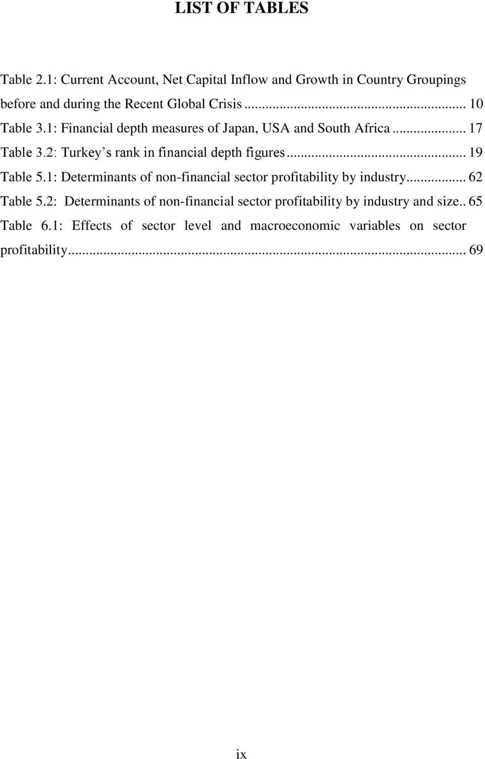 1: Financial depth measures of Japan, USA and South Africa... 17 Table 3.2: Turkey s rank in financial depth figures... 19 Table 5.