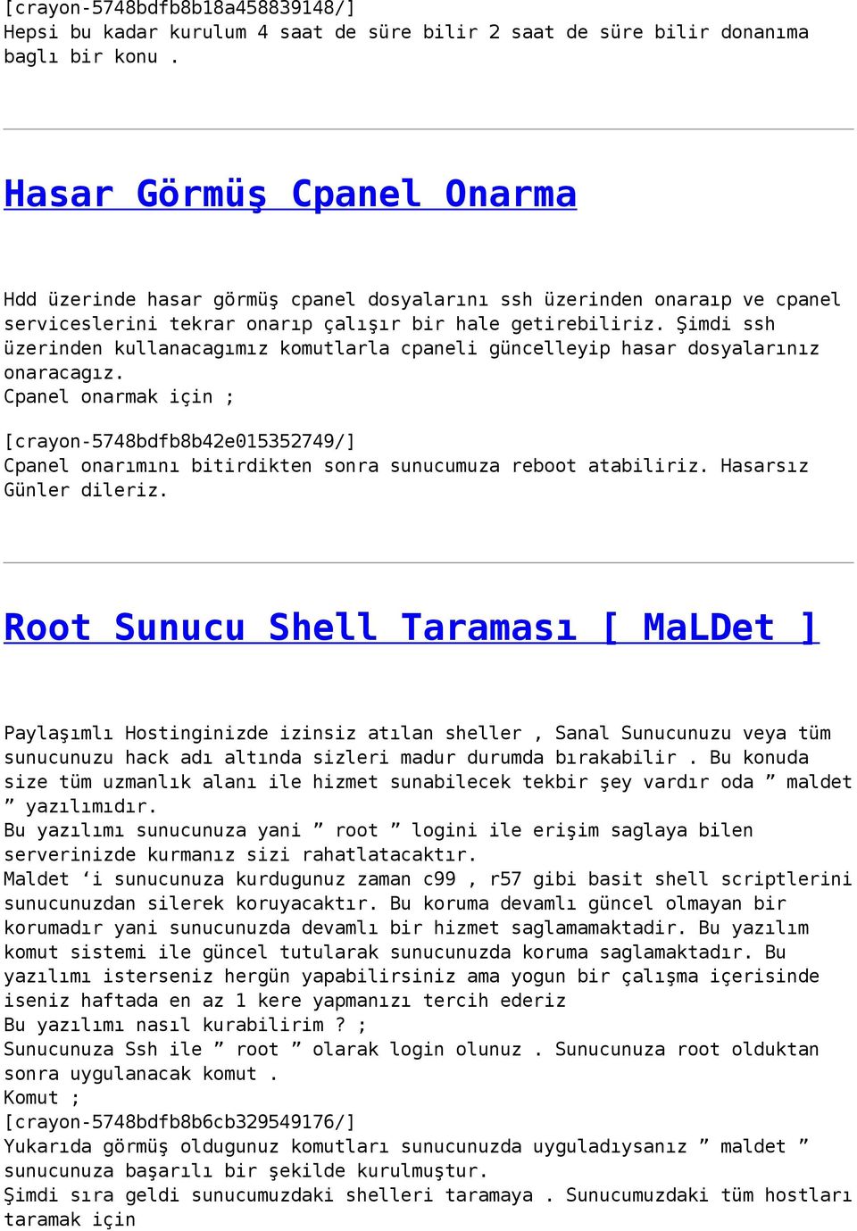 Şimdi ssh üzerinden kullanacagımız komutlarla cpaneli güncelleyip hasar dosyalarınız onaracagız.