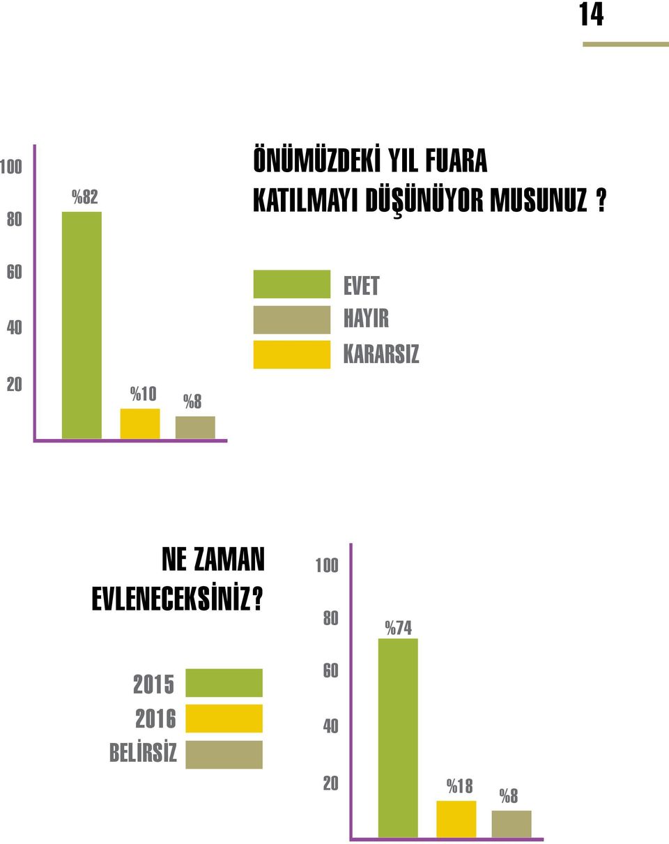 60 40 20 %10 %8 EVET HAYIR KARARSIZ NE