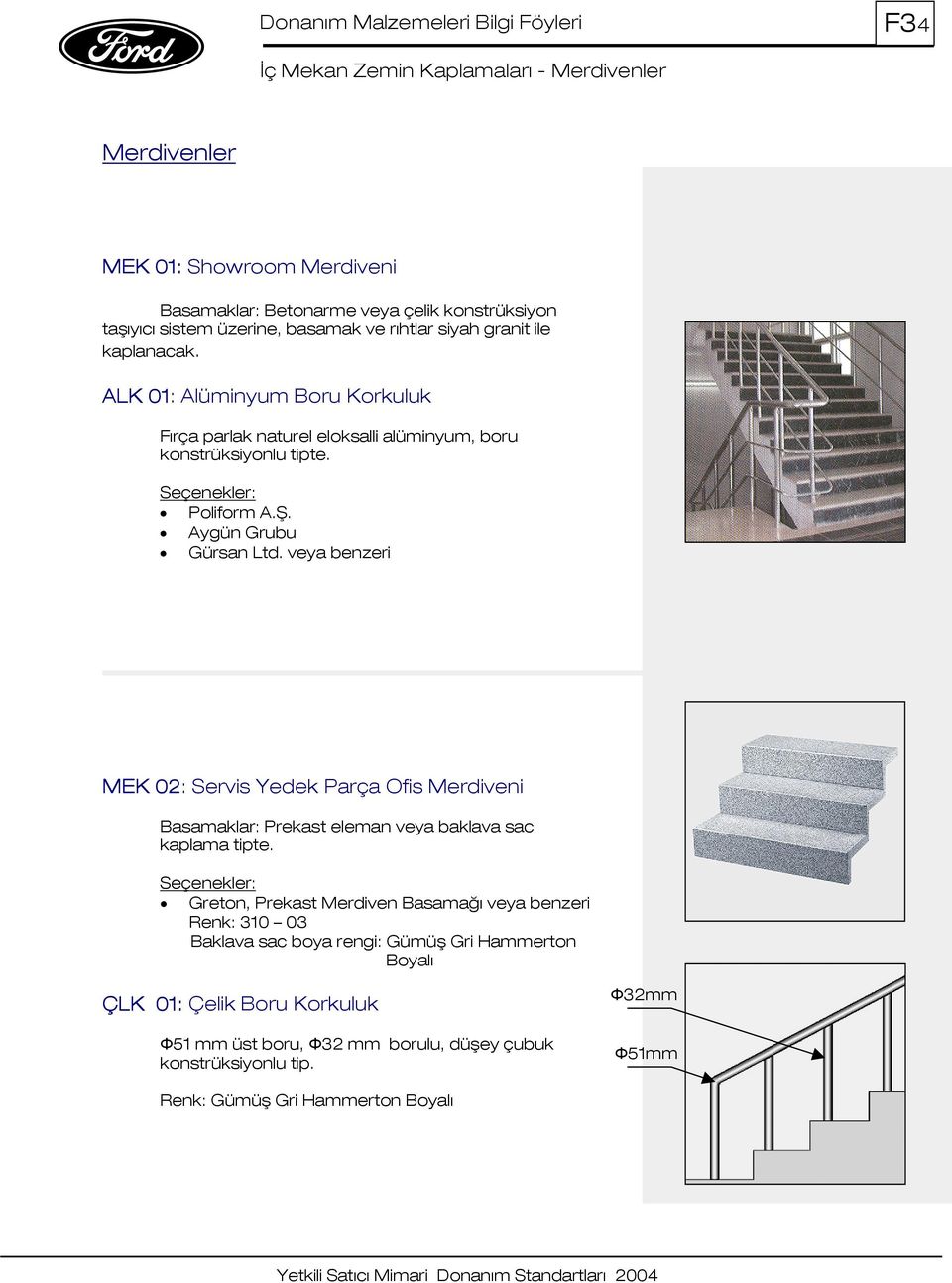 veya benzeri MEK 02: Servis Yedek Parça Ofis Merdiveni Basamaklar: Prekast eleman veya baklava sac kaplama tipte.