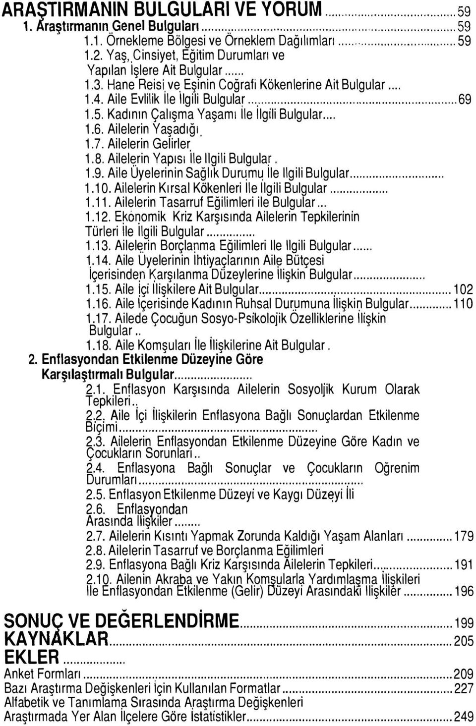 ""'"'''''''''''''''''''''''''''''''''''''''''''''''''''''' 69 1.5. Kadının Çalışma Yaşamı Ile Ilgili Bulgular... 1.6. Ailelerin Yaşadığl. 1.7. Ailelerin Gelirler. 1.8.