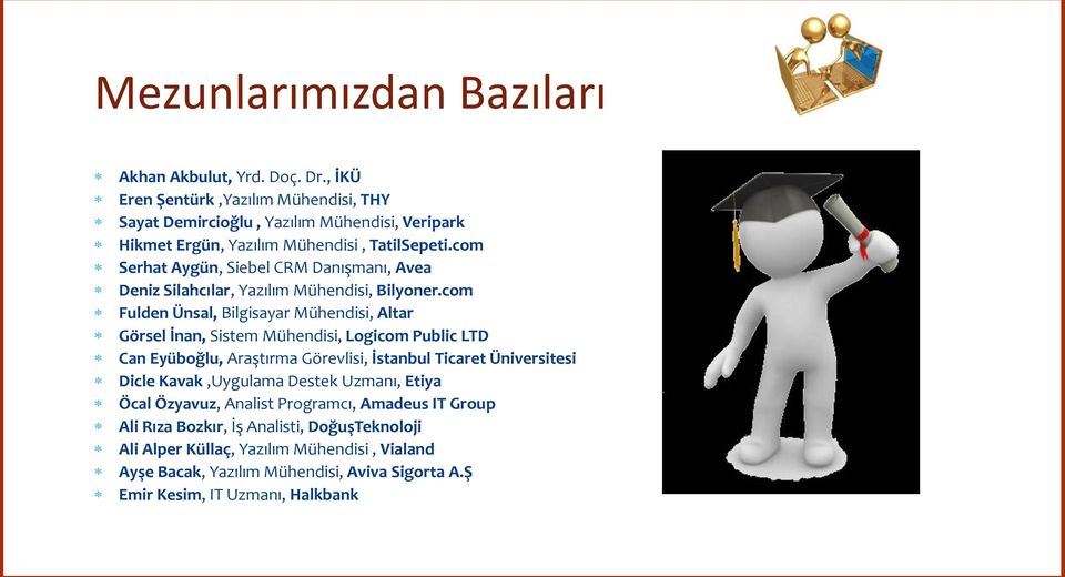 com Serhat Aygün, Siebel CRM Danışmanı, Avea Deniz Silahcılar, Yazılım Mühendisi, Bilyoner.