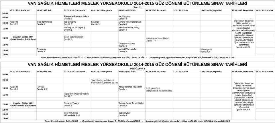 ESGÜN, Canan DEMİR - Hasta Bakım Temel İlkeleri, 5 Sınavda görevli öğretim elemanları: Hülya KAPLAN, İsmet MEYDAN, Canan BAYDAR PERFÜZYON 1 Mikrobiyoloji, 6 Derslik 2 Uzaktan Eğitim YÖK Ortak