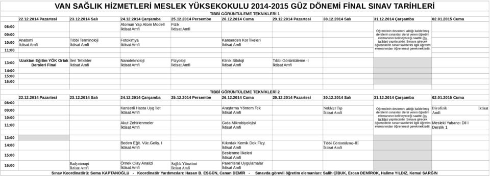 Fizy. Nükleer Tıp Tıbbi Görüntüleme-III Biyofizik Amfi öğrencilerin öğretim Mesleki Yabancı Dil I elemanından Beslenme İlkeleri Radyoterapi Örnek Olay Analizi Sağlık Yönetimi Parenteral