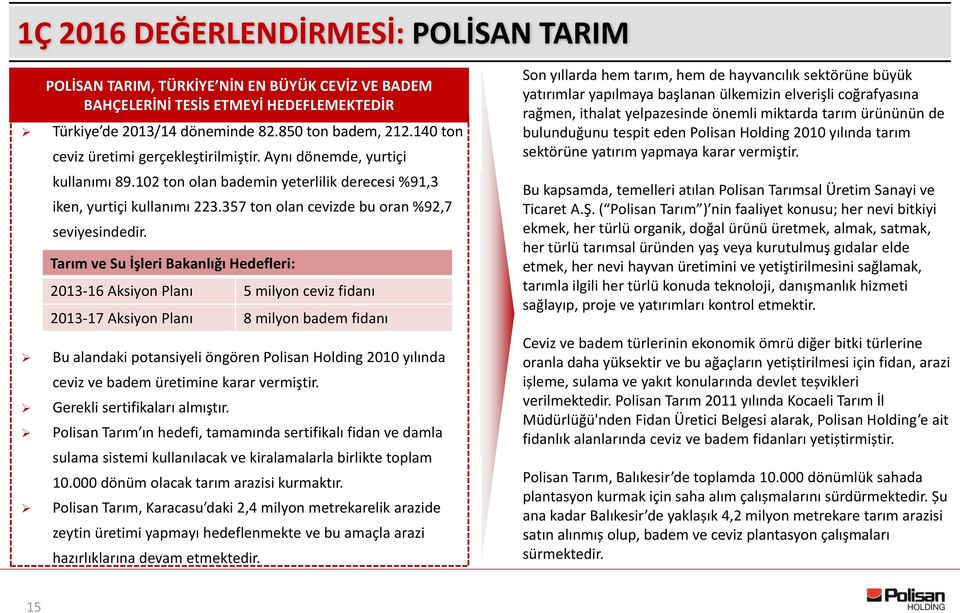 357 ton olan cevizde bu oran %92,7 seviyesindedir.