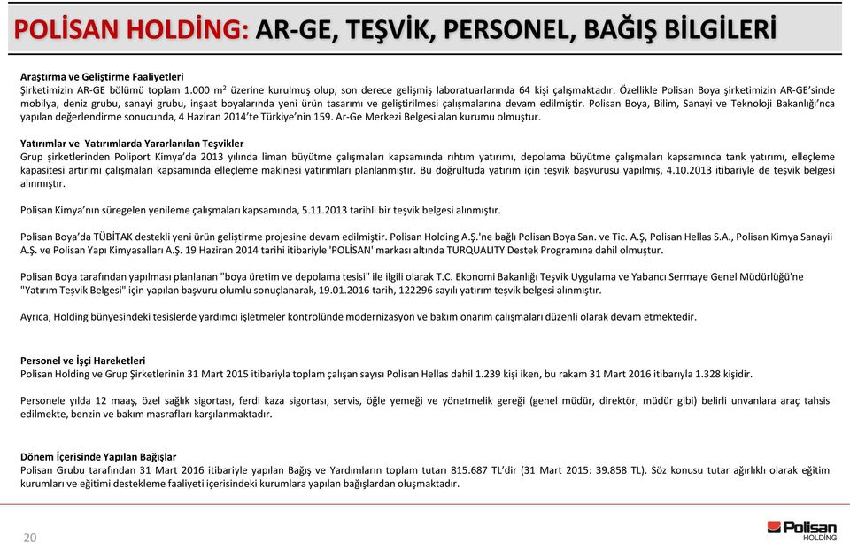 Özellikle Polisan Boya şirketimizin AR-GE sinde mobilya, deniz grubu, sanayi grubu, inşaat boyalarında yeni ürün tasarımı ve geliştirilmesi çalışmalarına devam edilmiştir.