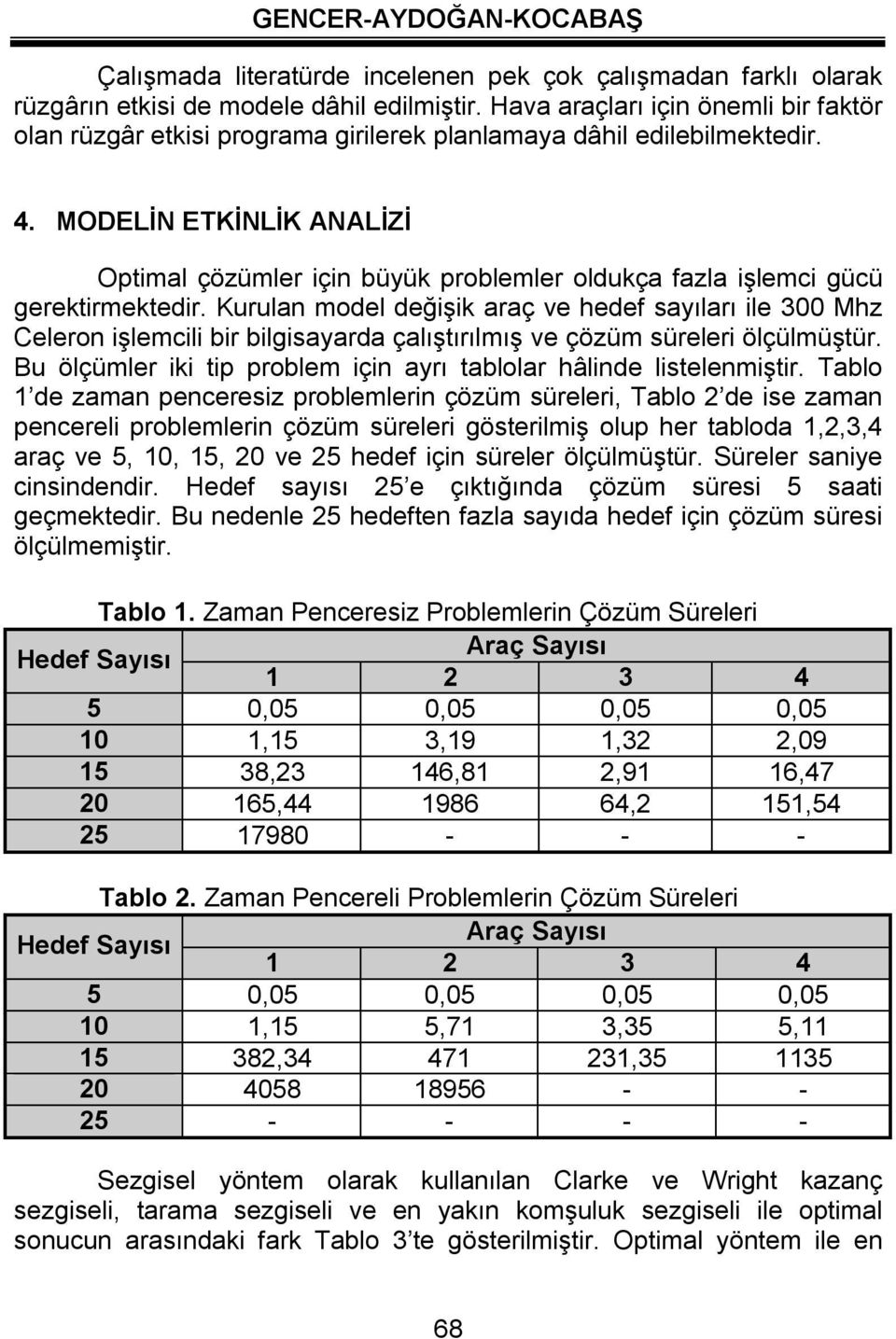 MODELİN ETKİNLİK ANALİZİ Optimal çözümler içi büyük problemler oldukça fazla işlemci gücü gerektirmektedir.