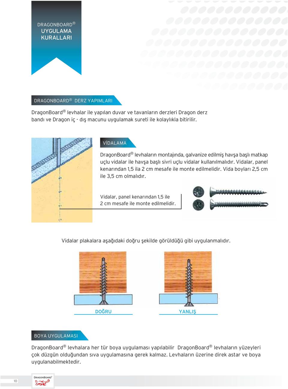 Vidalar, panel kenar ndan 1,5 ila 2 cm mesafe ile monte edilmelidir. Vida boylar 2,5 cm ile 3,5 cm olmal d r. Vidalar, panel kenar ndan 1,5 ile 2 cm mesafe ile monte edilmelidir.