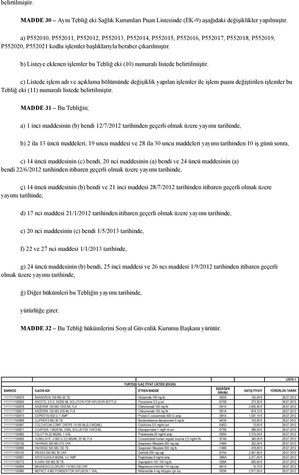 b) Listeye eklenen işlemler bu Tebliğ eki (10) numaralı listede belirtilmiştir.