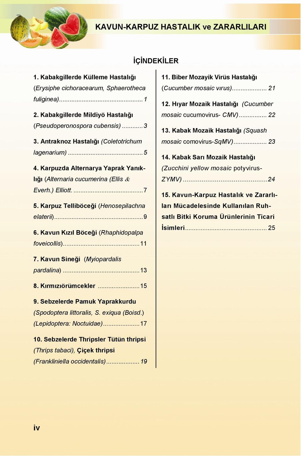 Kavun Kızıl Böceği (Rhaphidopalpa foveicollis)...11 11. Biber Mozayik Virüs Hastalığı (Cucumber mosaic vırus)... 21 12. Hıyar Mozaik Hastalığı (Cucumber mosaic cucumovirus- CMV)... 22 13.