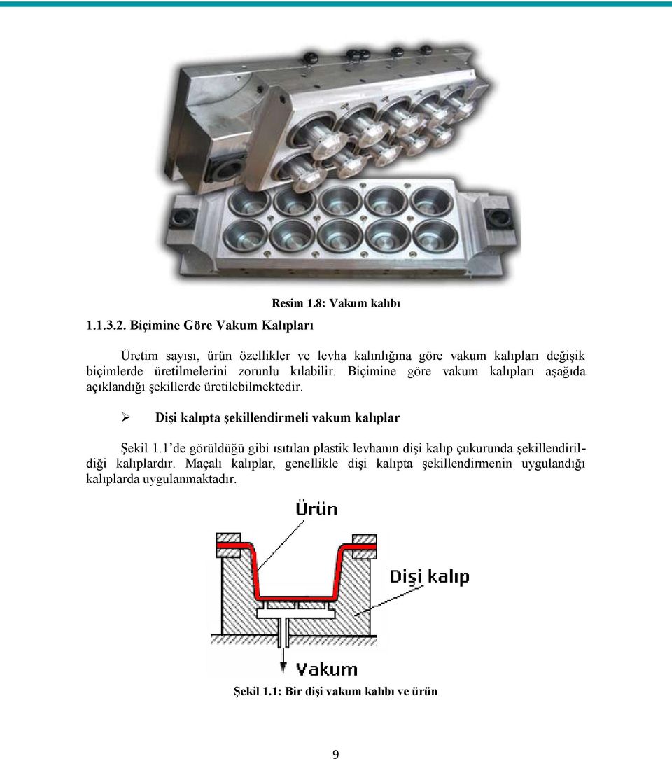 kılabilir. Biçimine göre vakum kalıpları aşağıda açıklandığı şekillerde üretilebilmektedir.
