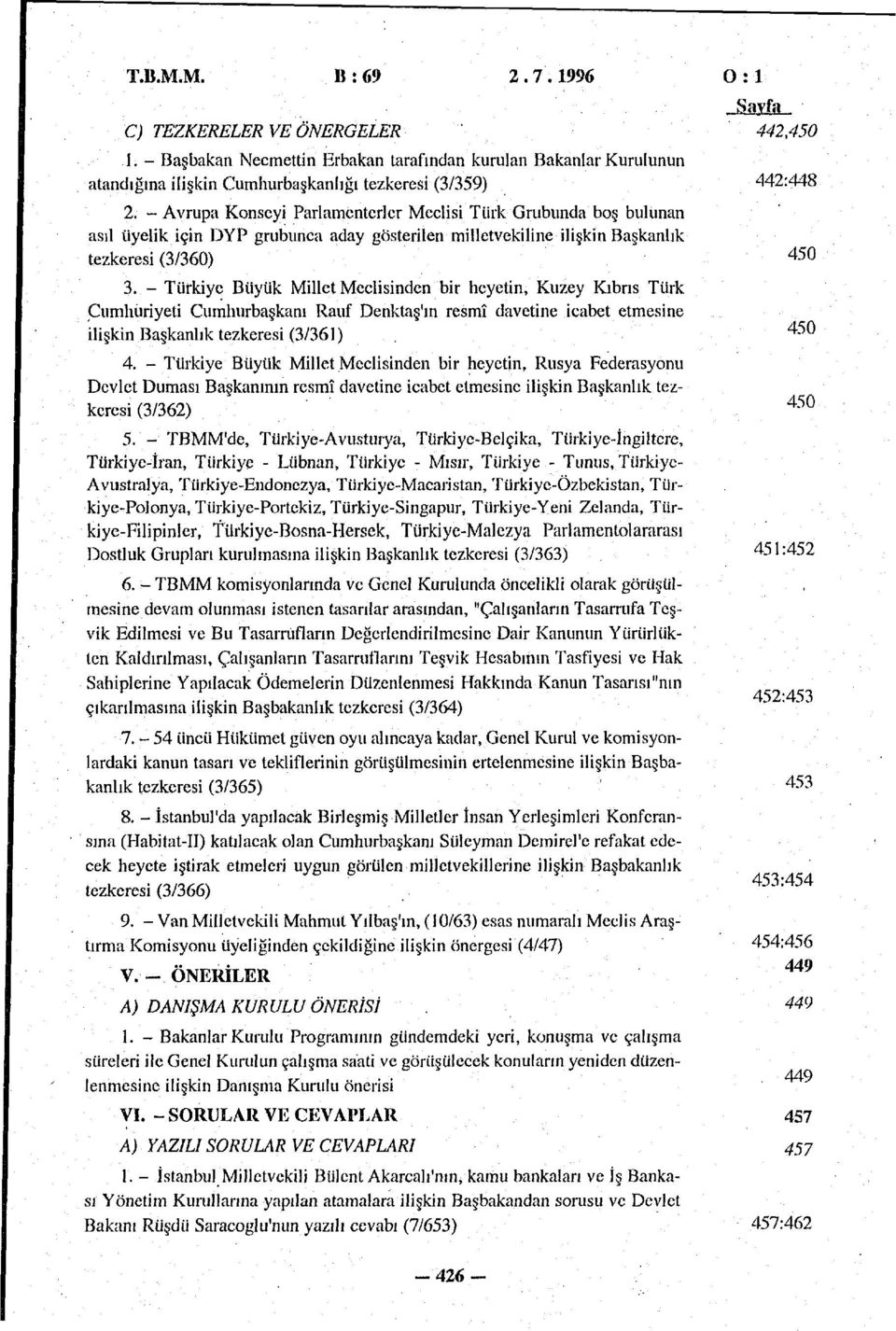 - Avrupa Konseyi Parlamenterler Meclisi Türk Grubunda boş bulunan asıl üyelik için DYP grubunca aday gösterilen milletvekiline ilişkin Başkanlık tezkeresi (3/360) 3.