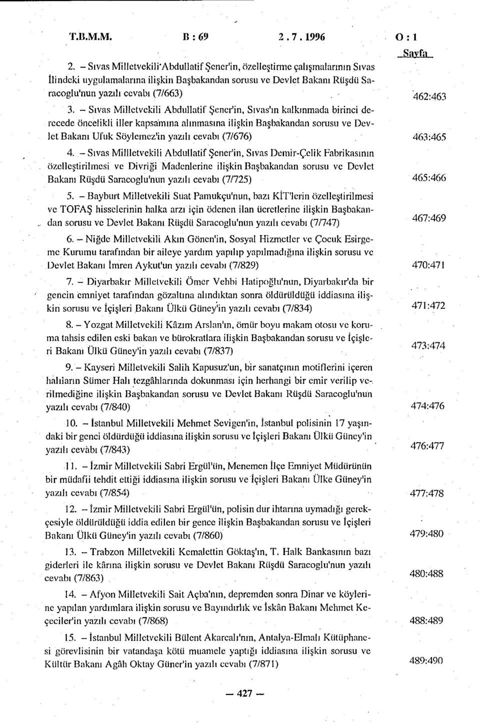 - Sivas Milletvekili Abdullatif Şener'in, Sivas'ın kalkınmada birinci derecede öncelikli iller kapsamına alınmasına ilişkin Başbakandan sorusu ve Devlet Bakanı Ufuk Söylemez'in yazılı cevabı (7/676)