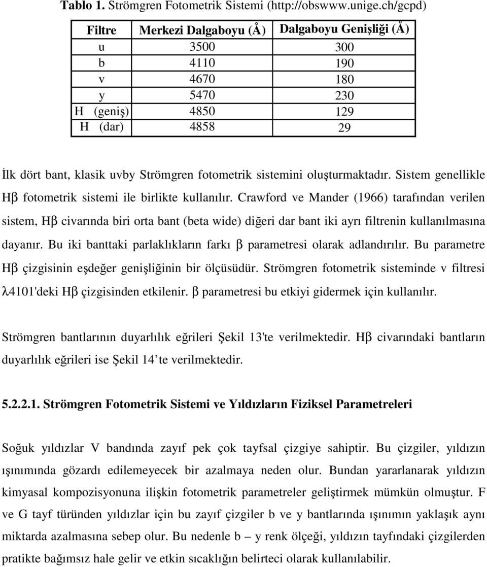 oluşturmaktadır. Sistem genellikle Hβ fotometrik sistemi ile birlikte kullanılır.