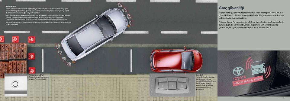 Toyota park desteğinde, engellere yaklaştıkça şiddeti artan kabin içi alarmlarına bağlı ultrasonik sensörler kullanılır.
