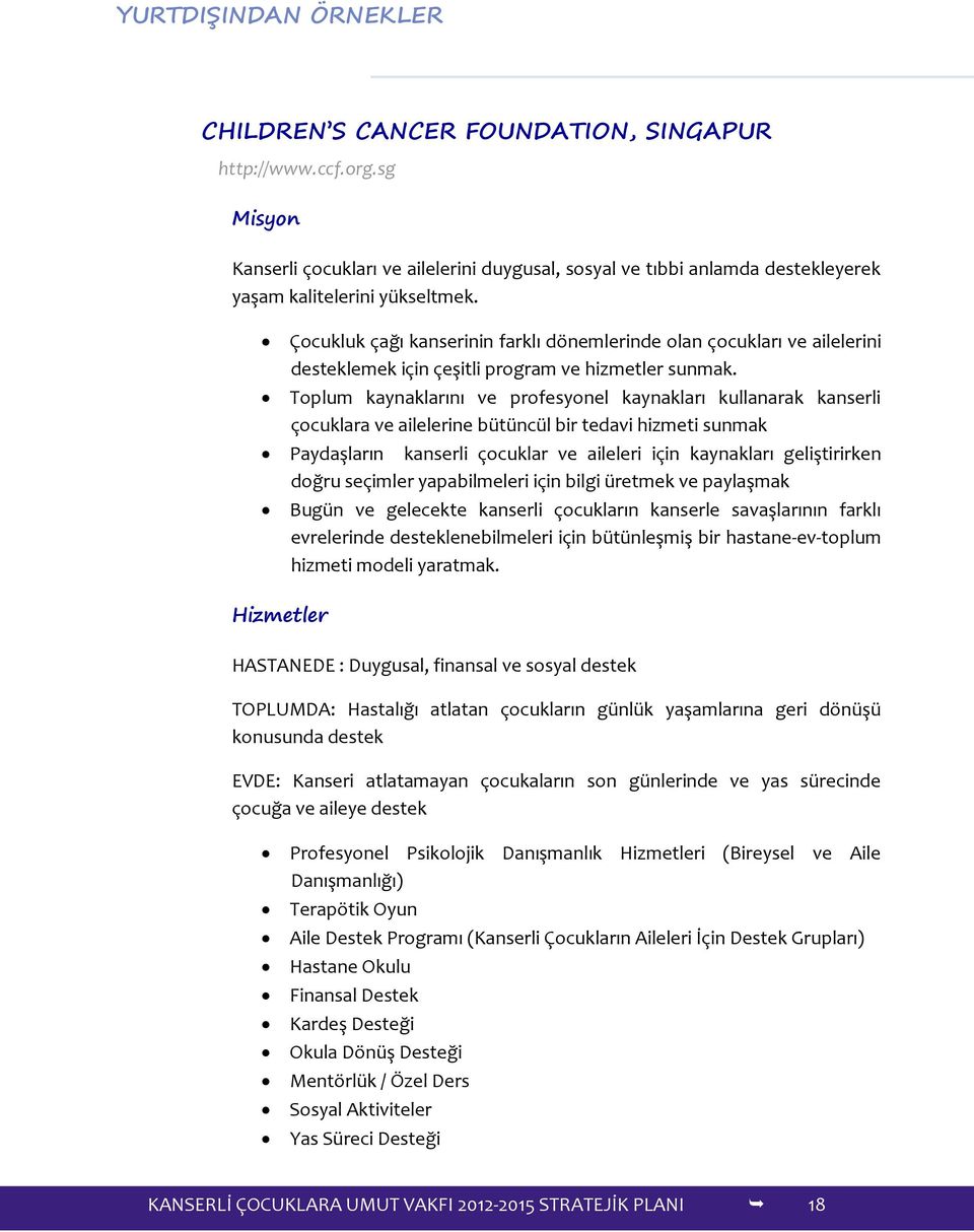 Çocukluk çağı kanserinin farklı dönemlerinde olan çocukları ve ailelerini desteklemek için çeşitli program ve hizmetler sunmak.