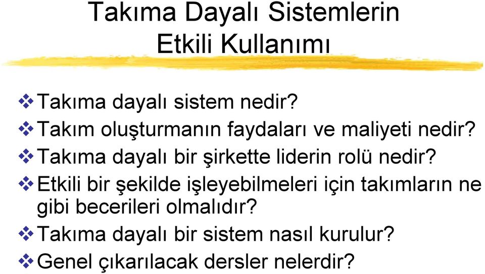 Takıma dayalı bir şirkette liderin rolü nedir?