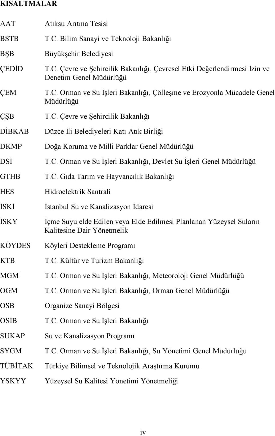 C. Çevre ve Şehircilik Bakanlığı Düzce İli Belediyeleri Katı Atık Birliği Doğa Koruma ve Milli Parklar Genel Müdürlüğü T.C. Orman ve Su İşleri Bakanlığı, Devlet Su İşleri Genel Müdürlüğü T.C. Gıda