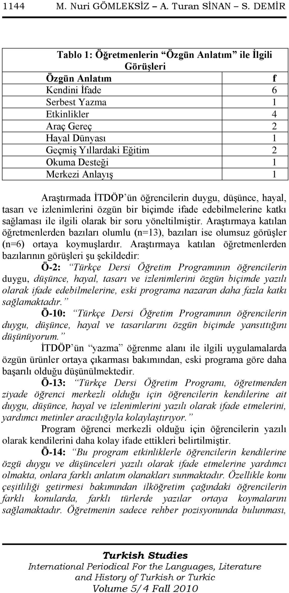 Merkezi AnlayıĢ 1 AraĢtırmada ĠTDÖP ün öğrencilerin duygu, düģünce, hayal, tasarı ve izlenimlerini özgün bir biçimde ifade edebilmelerine katkı sağlaması ile ilgili olarak bir soru yöneltilmiģtir.