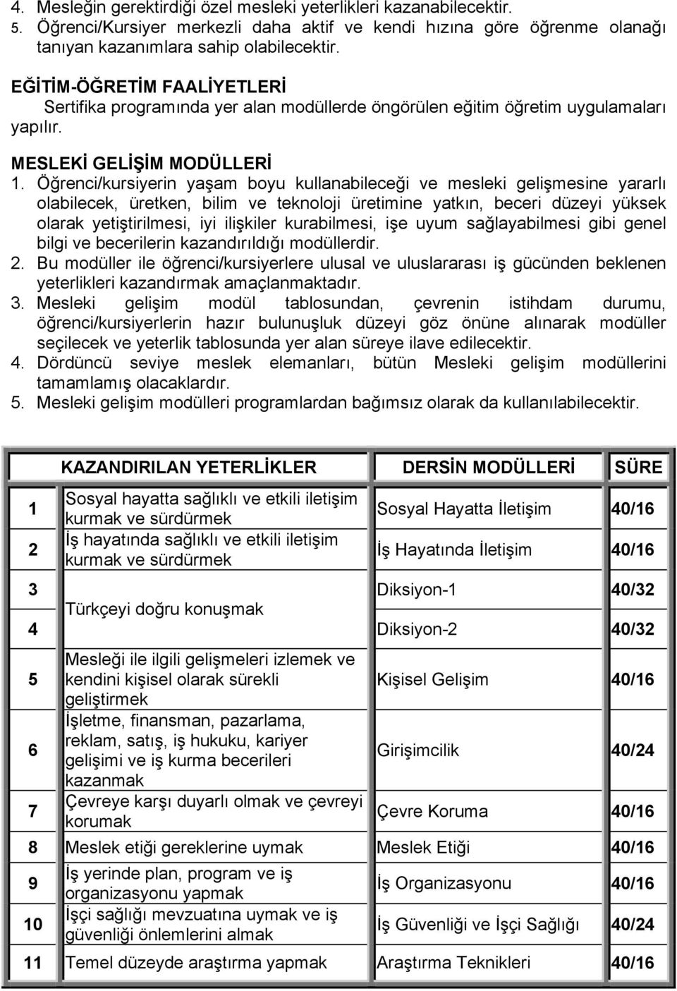 Öğrenci/kursiyerin yaşam boyu kullanabileceği ve mesleki gelişmesine yararlı olabilecek, üretken, bilim ve teknoloji üretimine yatkın, beceri düzeyi yüksek olarak yetiştirilmesi, iyi ilişkiler