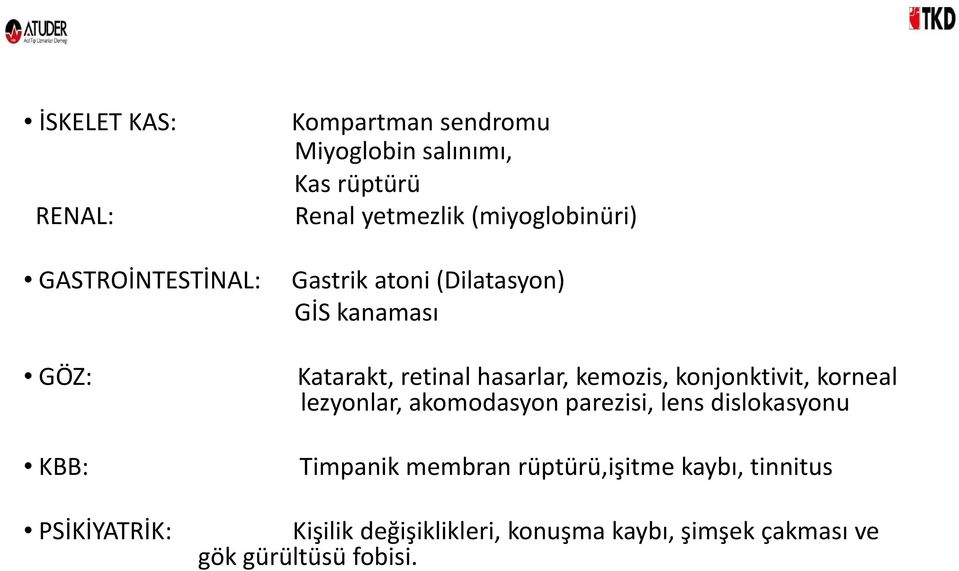 kemozis, konjonktivit, korneal lezyonlar, akomodasyon parezisi, lens dislokasyonu Timpanik membran